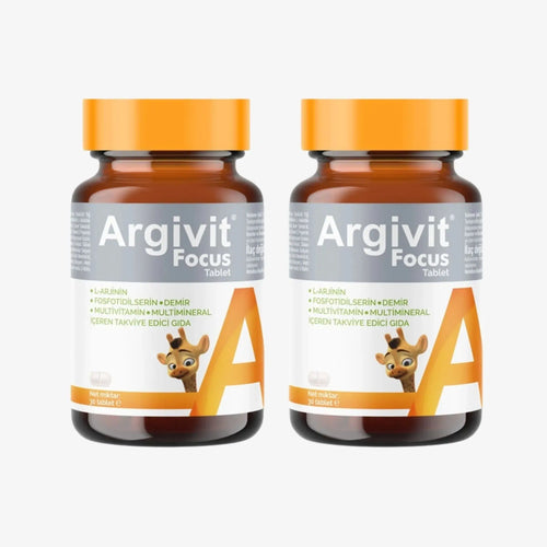 Two Argivit Focus supplement bottles on a white background