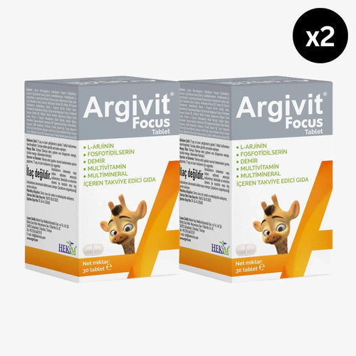 Two boxes of Argivit Focus tablets on a white background