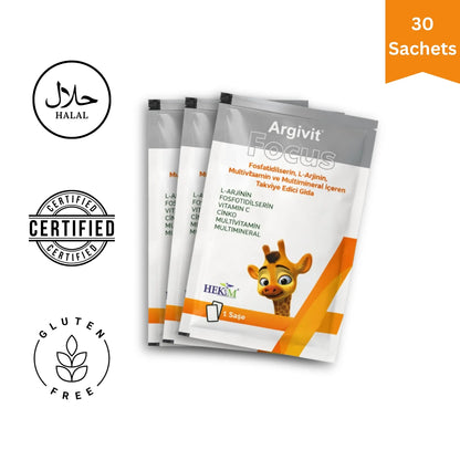 Argivit Focus Sachets packets with Halal certification logo on a white background