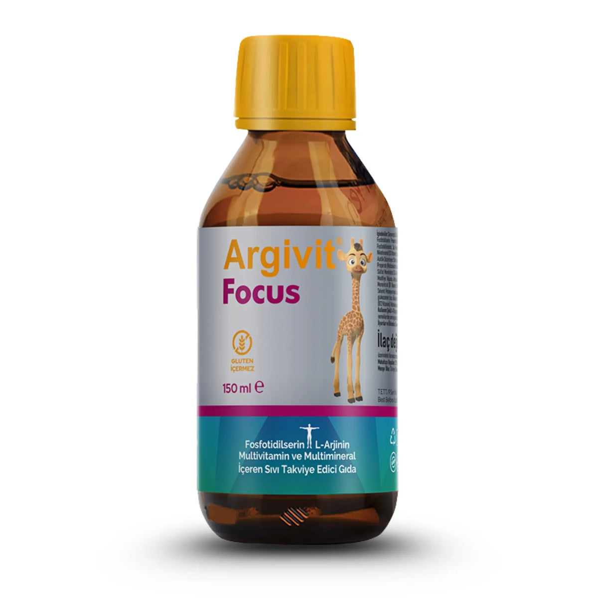 Bottle of Argivit Focus Syrup on a white background