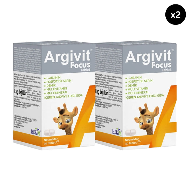 Two boxes of Argivit Focus tablet packaging on a white background