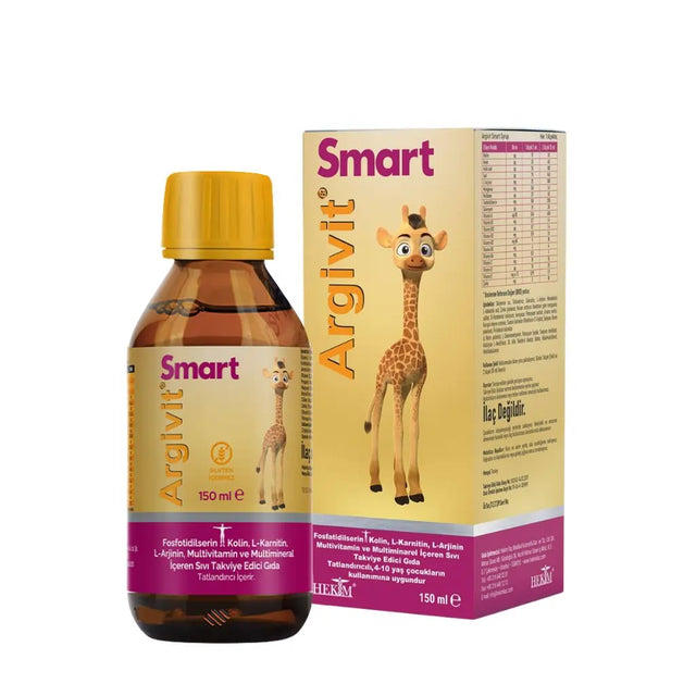 Argivit Smart Syrup bottle and packaging with a cartoon giraffe on a white background