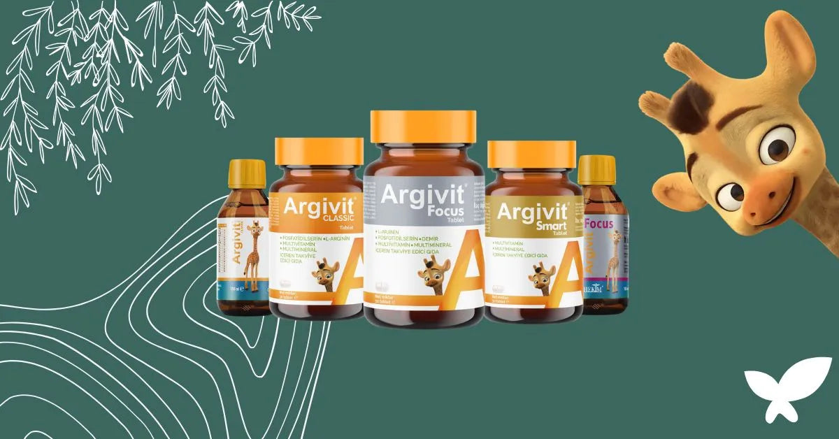 Bottles of Argivit with a cartoon giraffe on a green background