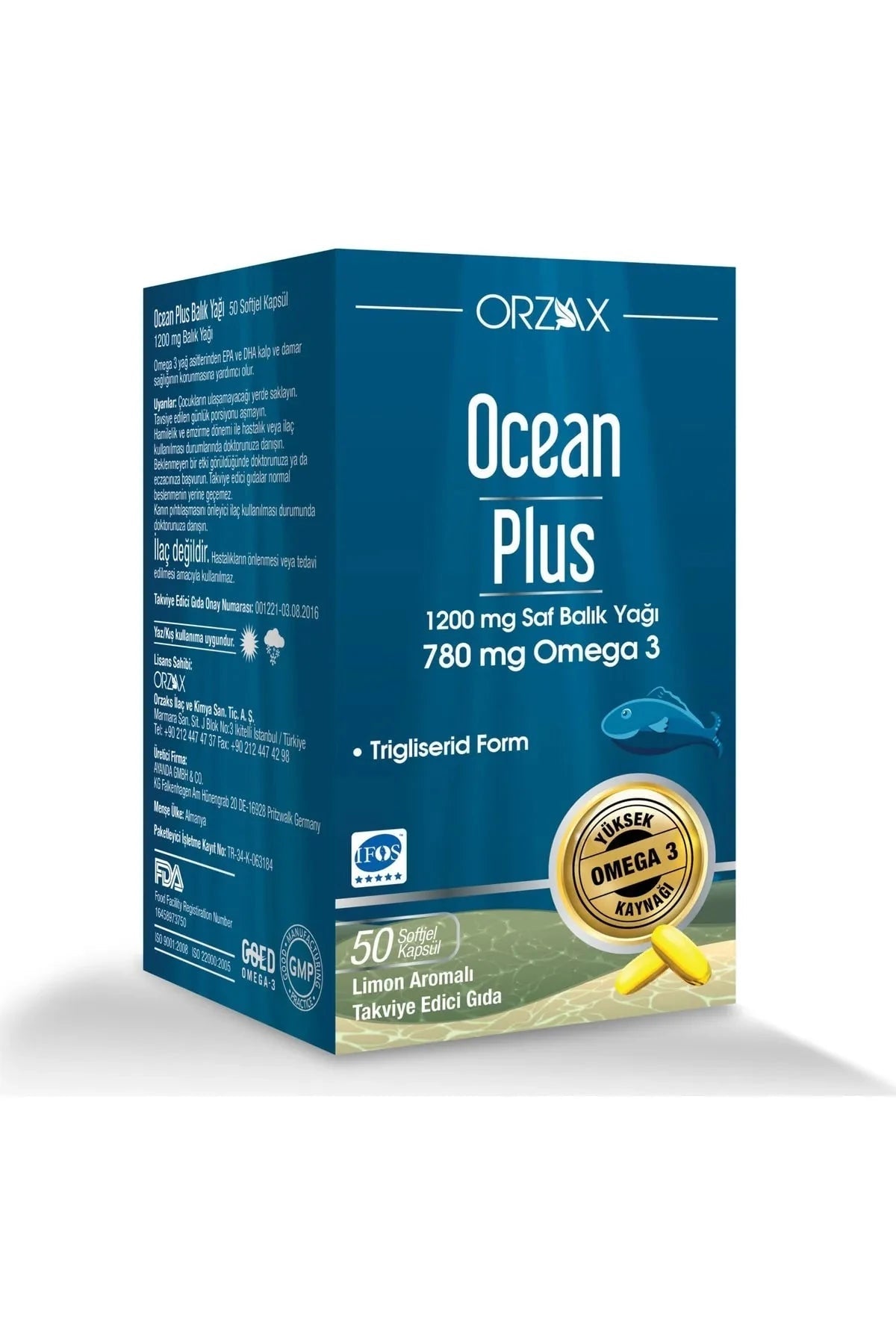 Ocean Plus 1200 mg Pure Fish Oil Lemon Flavored 50 Capsules - Eterik